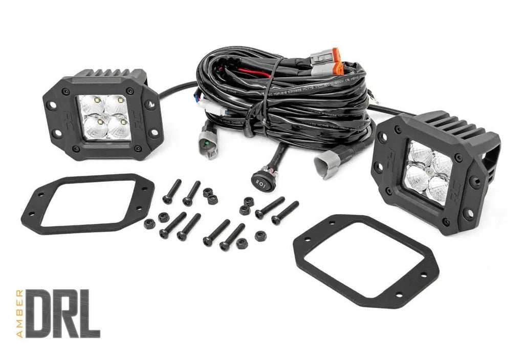 Chrome Series LED Light Pair | 2 Inch | Flush Mount | Amber DRL Rough Country