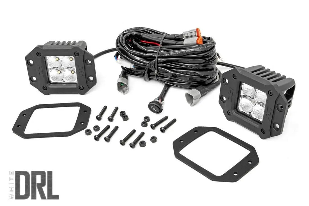Chrome Series LED Light Pair | 2 Inch | Flush Mount | White DRL Rough Country