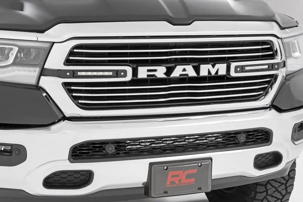 Dual 6in LED Grille Kit | Chrome Slimline | Ram 1500 2WD/4WD (19-23) Rough Country
