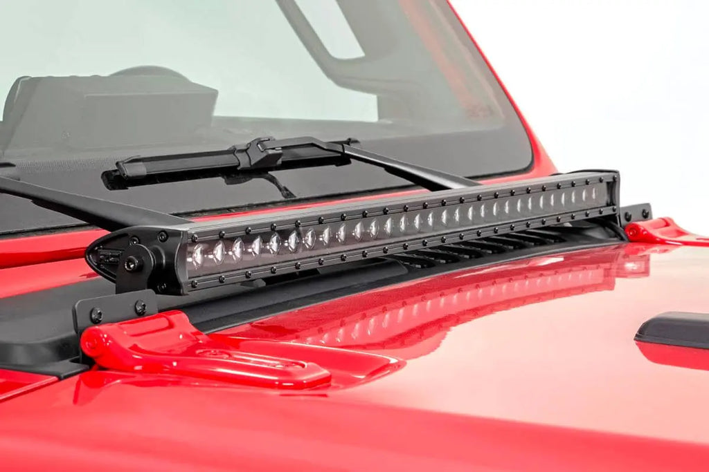 Jeep 30-inch LED Hood Kit (18-21 Wrangler JL, 20-21 Gladiator JT | Chrome-Series) Rough Country