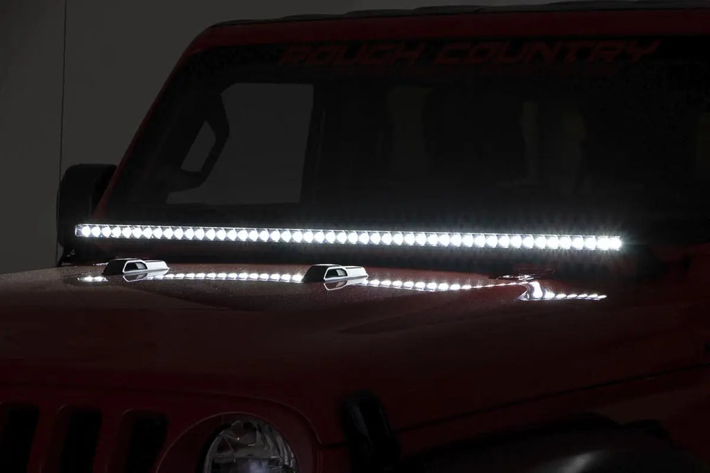 LED Light Kit | Cowl Mount | 50" Chrome Single Row | Jeep Wrangler JL (18-23) Rough Country