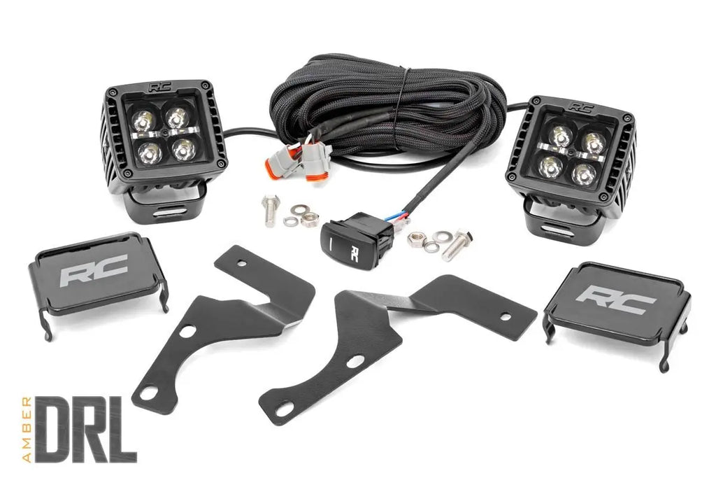 LED Light Kit | Ditch Mount | 2" Black Pair | Amber DRL | Toyota 4Runner (10-23) Rough Country