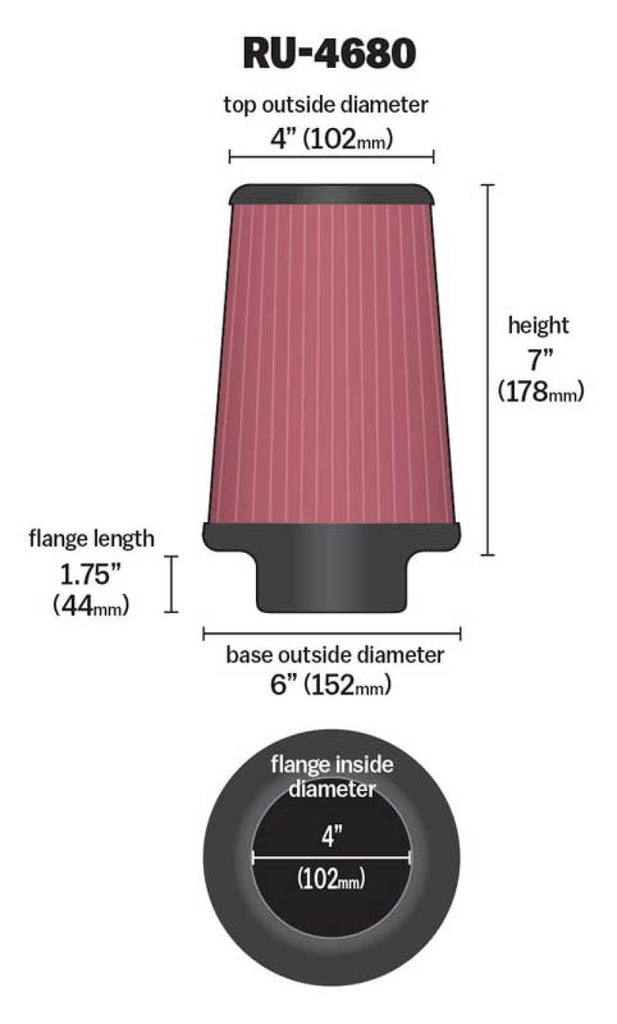 K&N Universal Clamp-On Air Filter 4in FLG / 6in B / 4in T / 7in H K&N Engineering