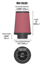 Load image into Gallery viewer, K&amp;N Filter Universal Rubber Filter 3.25  Flange 5.5 Base 4.6875 Top 8 Height K&amp;N Engineering