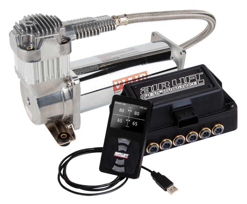 Air Lift Performance 3P (3/8 Air Line 4 Gal 5-Port  Raw Aluminum Tank VIAIR 444C Comp) Air Lift