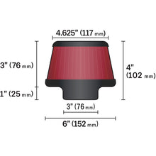 Load image into Gallery viewer, K&amp;N Universal Round Clamp-On Air Filter 3in Flange ID x 6in Base OD x 4.625in Top OD x 3in Height K&amp;N Engineering