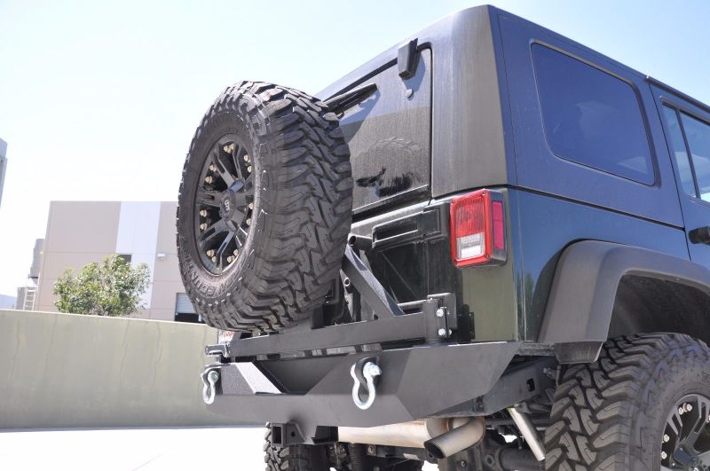 DV8 Offroad 07-18 Jeep Wrangler JK Rear Aluminum Bumper w/ Tire Carrier - Black DV8 Offroad