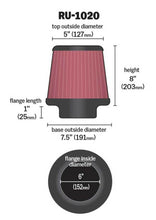 Load image into Gallery viewer, K&amp;N Universal Tapered Filter 6in Flange ID x 7.5in Base OD x 5in Top OD x 8in Height K&amp;N Engineering