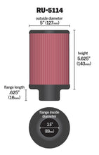 Load image into Gallery viewer, K&amp;N Filter Universal Rubber Filter 3.5in Flange ID x 5in OD x 5.625in H K&amp;N Engineering