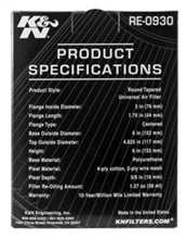 Load image into Gallery viewer, K&amp;N Universal Rubber Filter - Round Tapered 6in Base OD x 3in Flange ID x 6in H K&amp;N Engineering