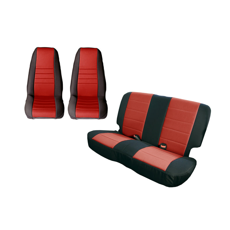 Rugged Ridge Seat Cover Kit Black/Red 80-90 Jeep CJ/YJ Rugged Ridge