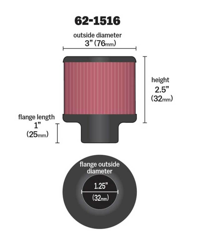 K&N 1in Flange L x 3in OD x 2.5in Height Clamp On Crankcase Vent Filter K&N Engineering