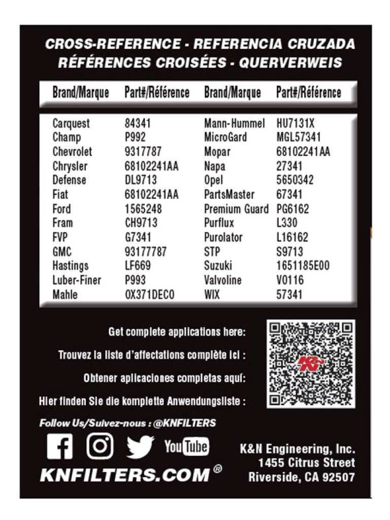 K&N Performance Oil Filter - 14-18 Fiat 500L 1.4L L4 Gas K&N Engineering