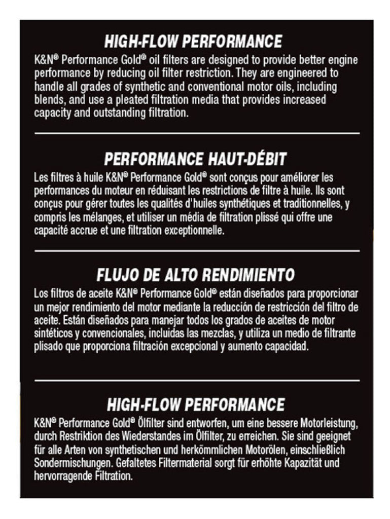 K&N Performance Oil Filter - 14-18 Fiat 500L 1.4L L4 Gas K&N Engineering