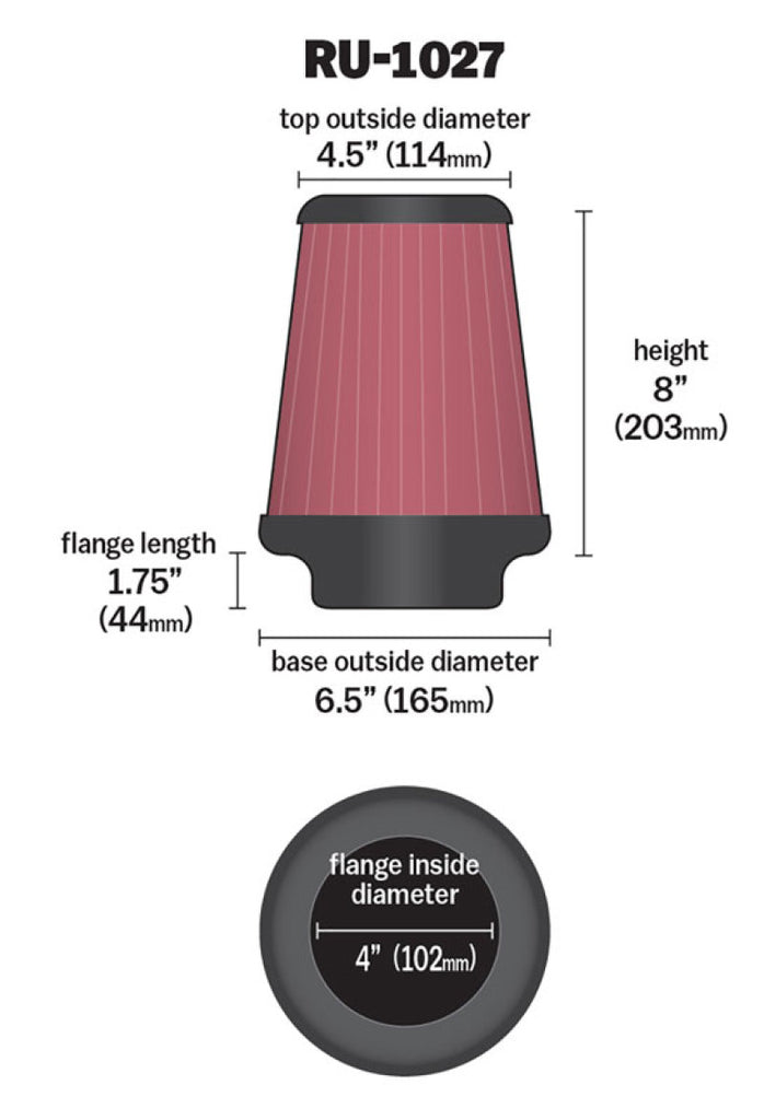 K&N Universal Clamp-On Air Filter 4in FLG / 6-1/2in B / 4-1/2in T / 8in H K&N Engineering