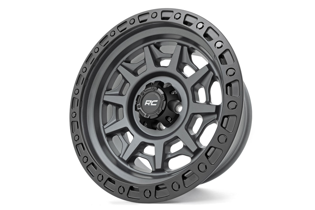 Rough Country 85 Series Wheel | Simulated Beadlock | Gunmetal Gray/Black | 17x9 | 5x4.5 | -12mm Rough Country