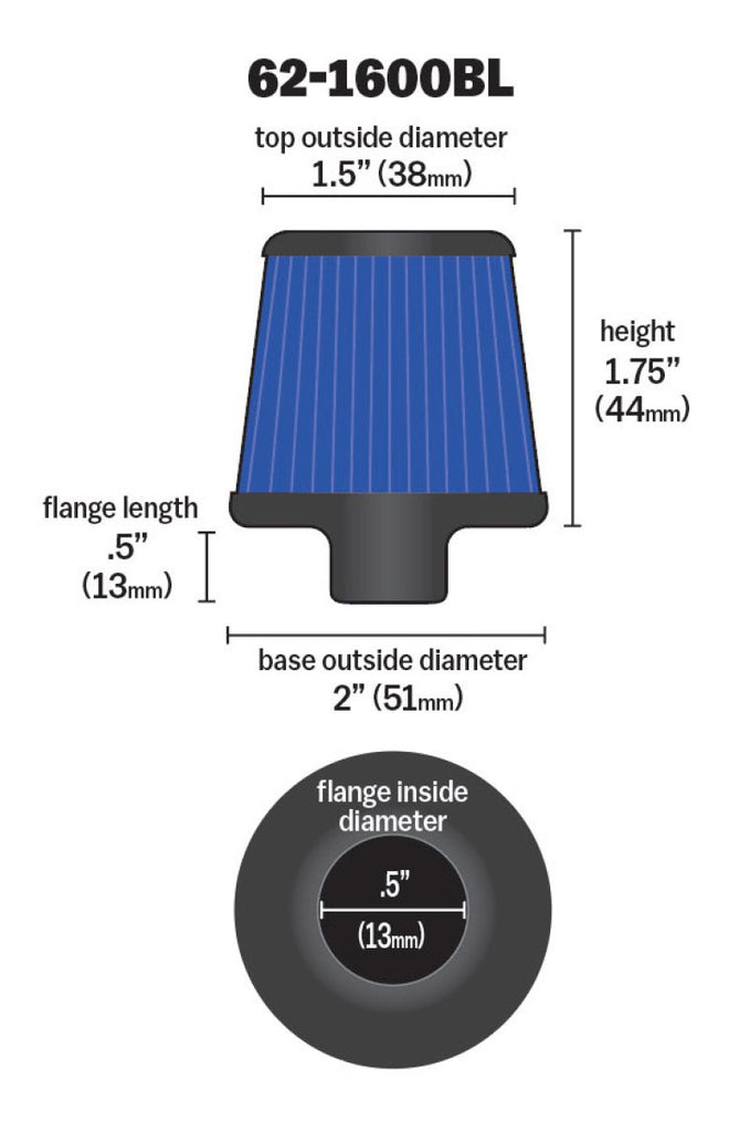 K&N 2in Base OD x .375in Flange ID x 1.75in H Rubber Base Crankcase Vent Filter - Blue K&N Engineering