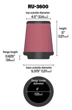 Load image into Gallery viewer, K&amp;N Universal Air Filter 4in Flange / 5-3/8 in Base / 4-1/2in Top / 5in Height K&amp;N Engineering