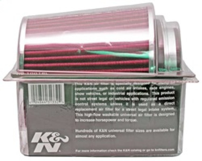 K&N Universal Air Filter Chrome Round Tapered Red - 4in Flange ID x 1.125in Flange Length x 5.5in H K&N Engineering