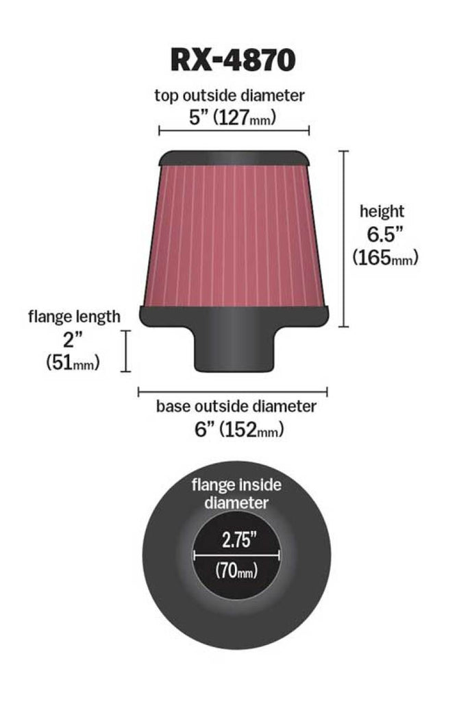 K&N Filter Universal X Stream Clamp-On 2 3/4 inch Flange 6 inch Base  5 inch Top 6 1/2 inch Height K&N Engineering