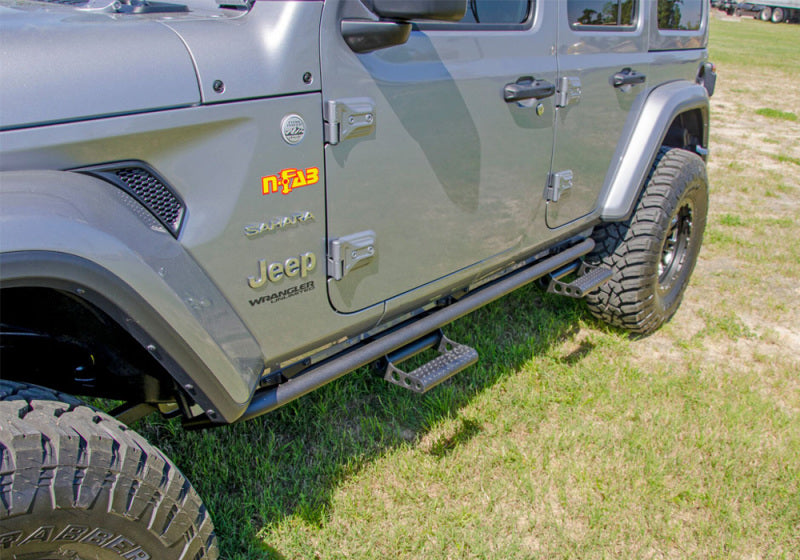 N-Fab RKR Rails 2018 Jeep Wrangler JL 4 Door Dab Length - Gloss Black - 1.75in N-Fab