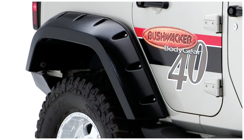 Bushwacker 07-18 Jeep Wrangler Unlimited Max Pocket Style Flares 2pc Extended Coverage - Black Bushwacker