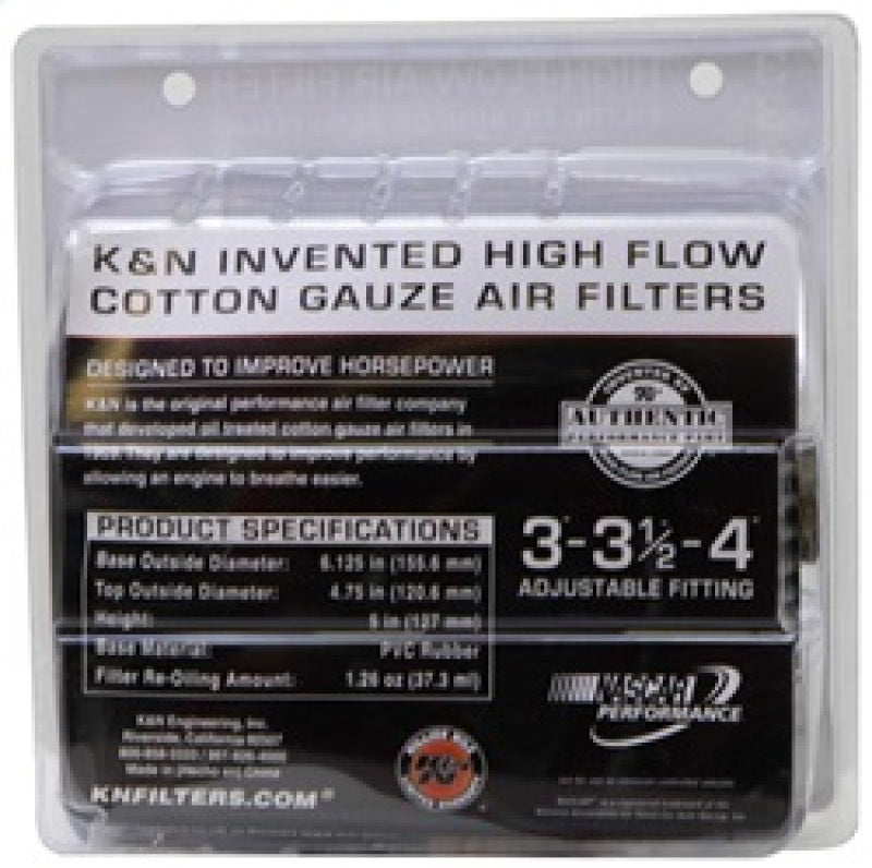 K&N Universal Air Filter Chrome Round Tapered Red - 4in Flange ID x 1.125in Flange Length x 5.5in H K&N Engineering