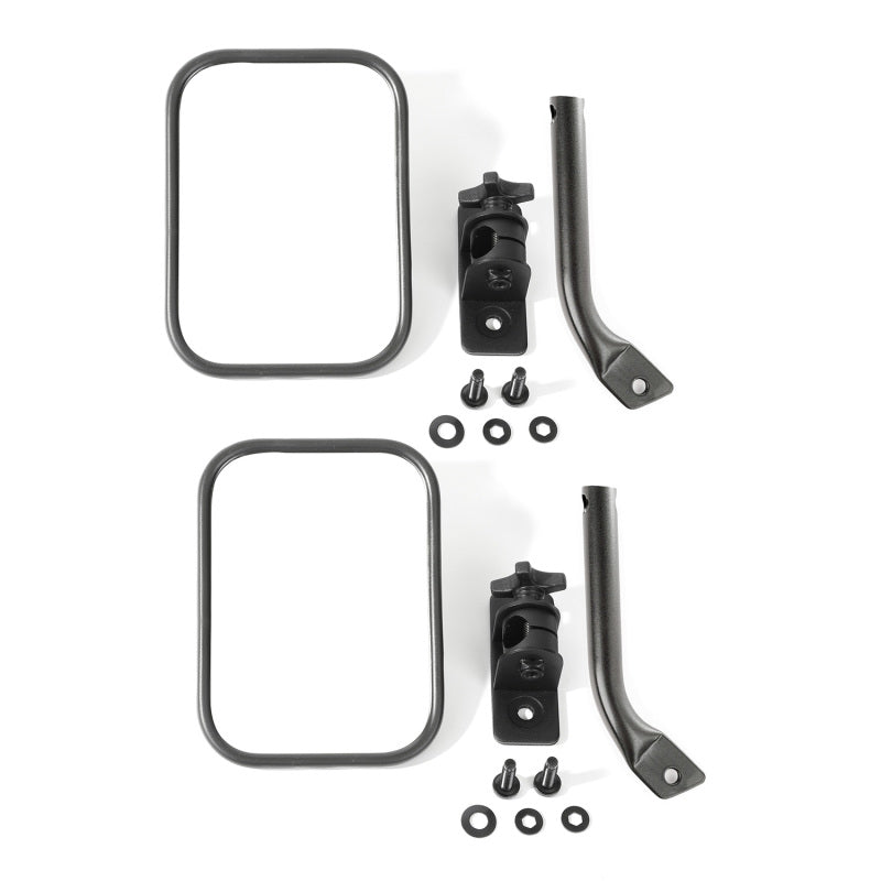 Rugged Ridge 97-18 Jeep Wrangler Textured Black Rectangular Stubby Trail Mirror Kit Rugged Ridge