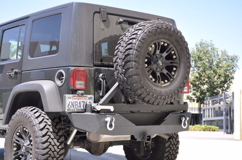 DV8 Offroad 07-18 Jeep Wrangler JK Rear Aluminum Bumper w/ Tire Carrier - Black DV8 Offroad