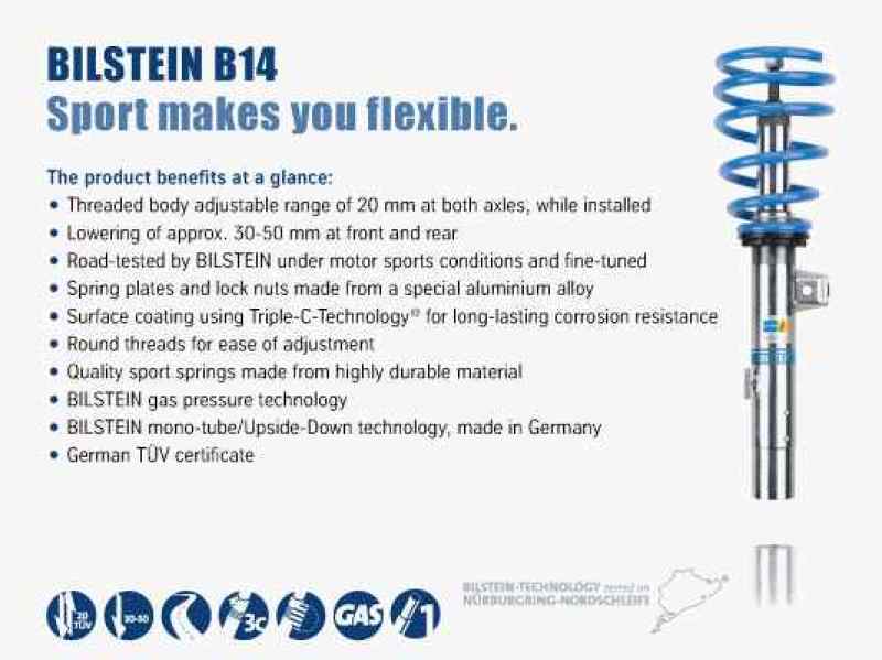 Bilstein B14 (PSS) Front & Rear Performance Sus System 2015 VW Golf w/ 50mm Outside Dia Strut Bilstein
