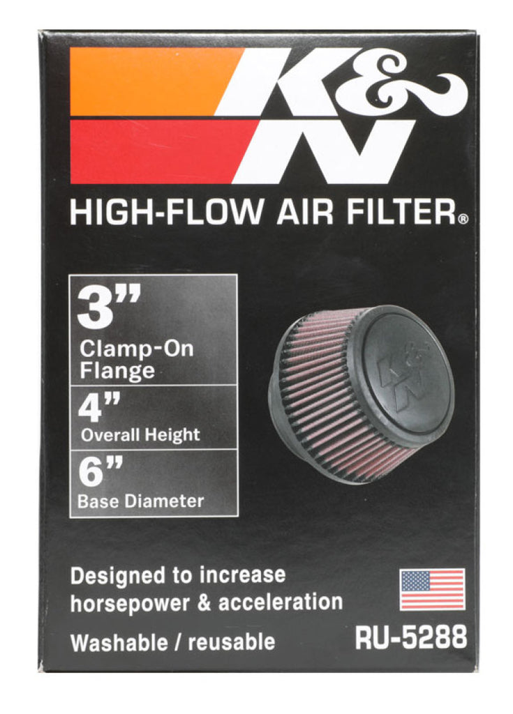 K&N Universal Round Clamp-On Air Filter 3in Flange ID x 6in Base OD x 4.625in Top OD x 3in Height K&N Engineering