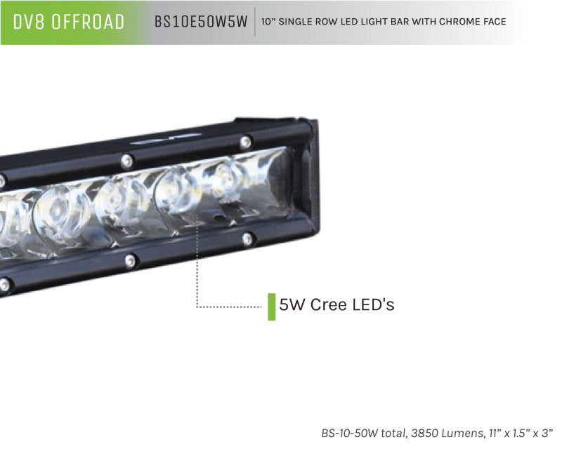 DV8 Offroad SL 8 Slim 10in Light Bar Slim 50W Spot 5W CREE LED - Black DV8 Offroad