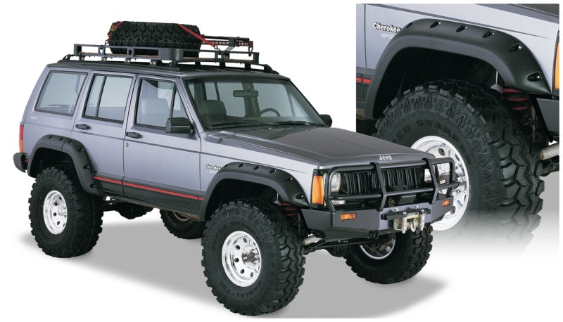 Bushwacker 84-01 Jeep Cherokee Cutout Style Flares 4pc Fits 4-Door Sport Utility Only - Black Bushwacker