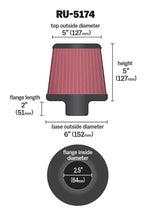 Load image into Gallery viewer, K&amp;N Universal Rubber Filter-Round Tapered 2.5in Flange ID x 6in Base OD x 5in Top OD x 5in Height K&amp;N Engineering