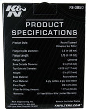 Load image into Gallery viewer, K&amp;N Universal Rubber Filter 3 1/2inch ID FLG / 6inch Base / 4-5/8inch Top / 6inch Height K&amp;N Engineering