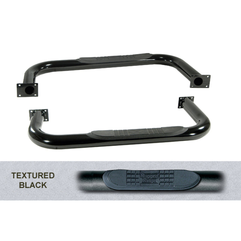 Rugged Ridge 3in Round Tube Side Steps Black 76-86 Jeep CJ7 Rugged Ridge