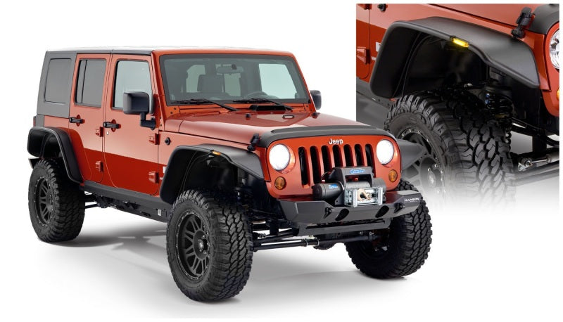 Bushwacker 07-18 Jeep Wrangler Unlimited Flat Style Flares 4pc 4-Door Sport Utility Only - Black Bushwacker
