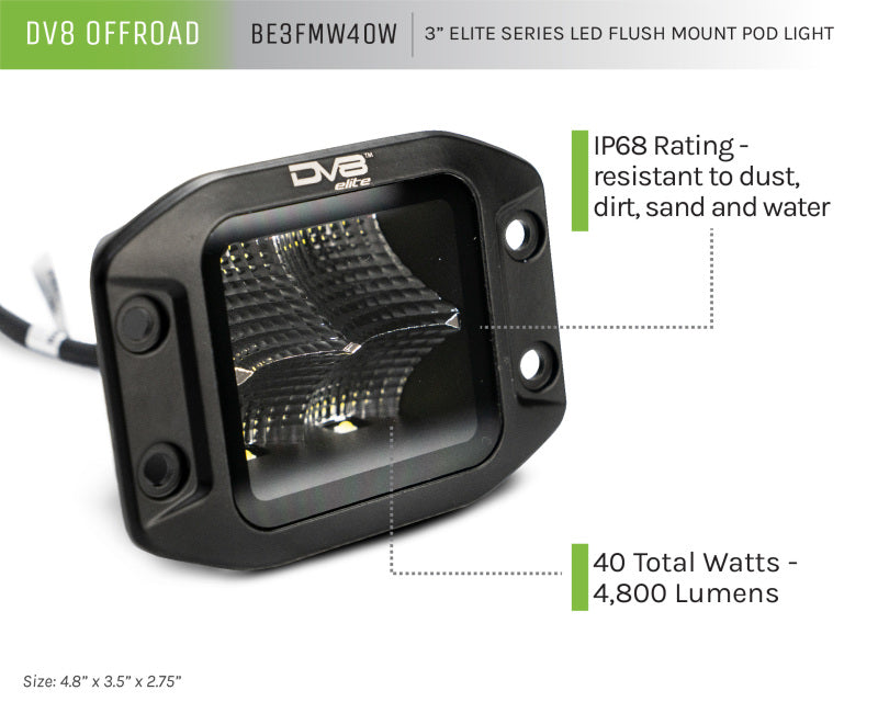 DV8 Offroad Elite Series 3in Cube LED Light 40W Spot 3W LED DV8 Offroad