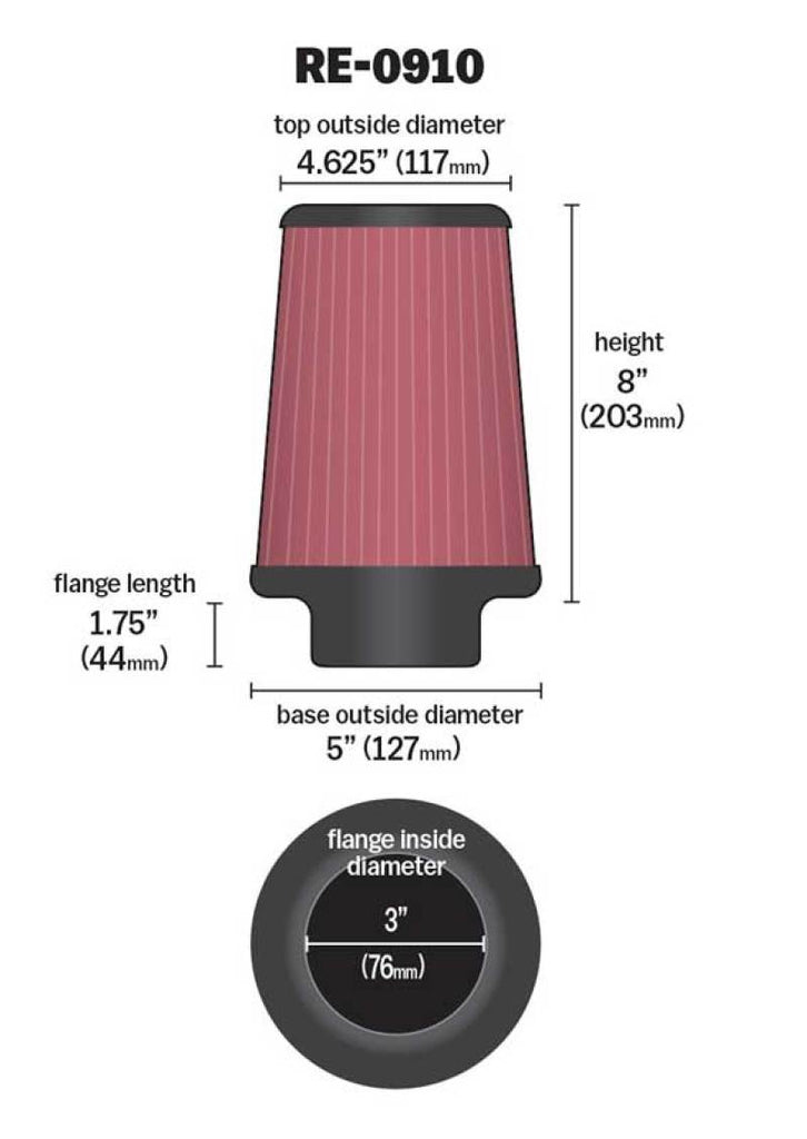K&N Universal Rubber Filter 3inch FLG / 5inch OD-B / 4-5/8inch OD-T / 8inch H K&N Engineering