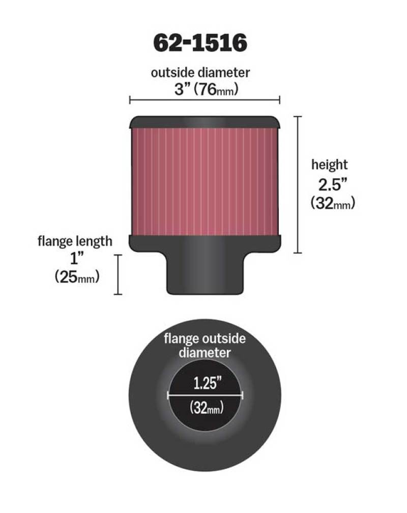 K&N 1in Flange L x 3in OD x 2.5in Height Clamp On Crankcase Vent Filter K&N Engineering