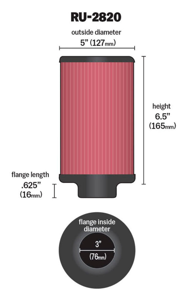 K&N Filter 3 inch Flange 5 inch OD 6 1/2 inch Height K&N Engineering