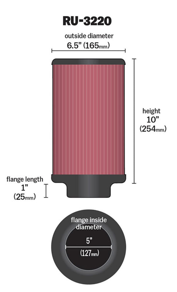 K&N Filter Universal Rubber Filter 5in Flange ID / 6.5in OD / 10in Height K&N Engineering
