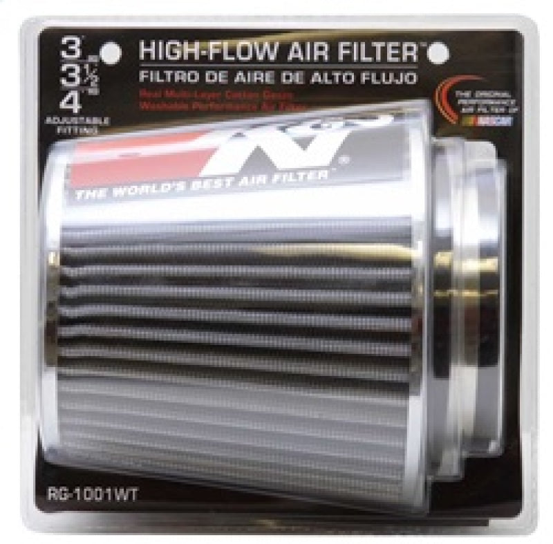 K&N Universal Filter Chrome Round Tapered White - 4in Flange ID x 1.125in Flange Length x 5.5in H K&N Engineering