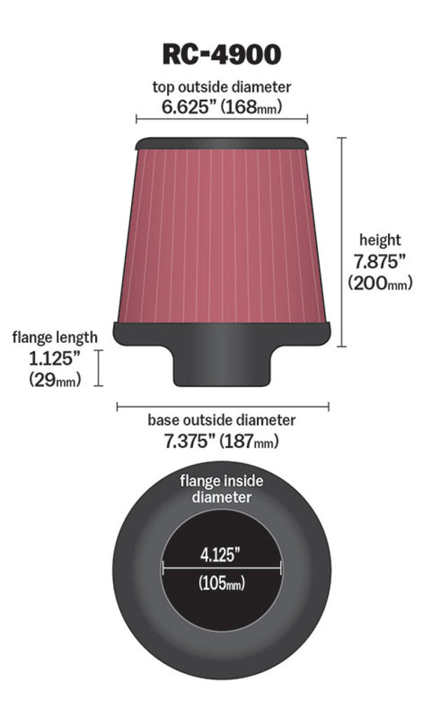 K&N Universal Air Filter Round Tapered 7.375in Base OD / 6.625in Top OD / 7.875in Height K&N Engineering