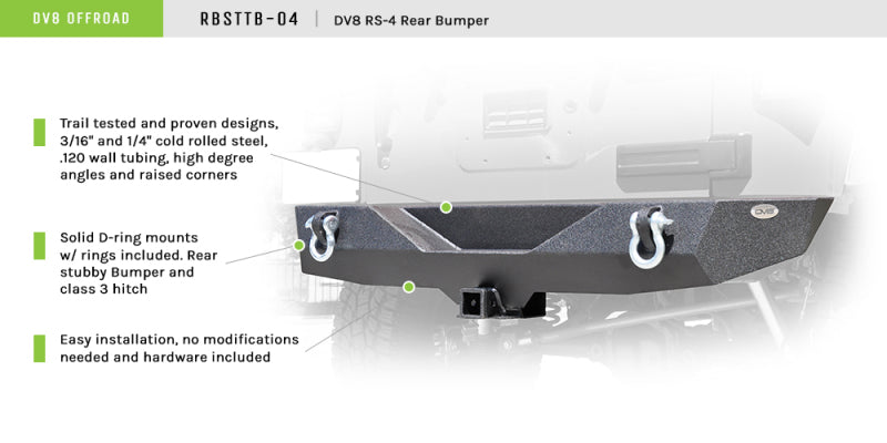 DV8 Offroad 07-18 Jeep Wrangler JK Steel Mid Length Rear Bumper DV8 Offroad