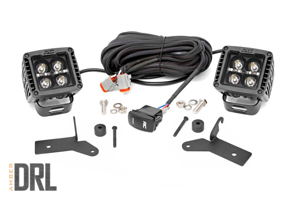 Jeep 2-inch LED Lower Windshield Kit (18-21 Wrangler JL, 20-21 Gladiator JT | Black-Series w/ Amber DRL) Rough Country