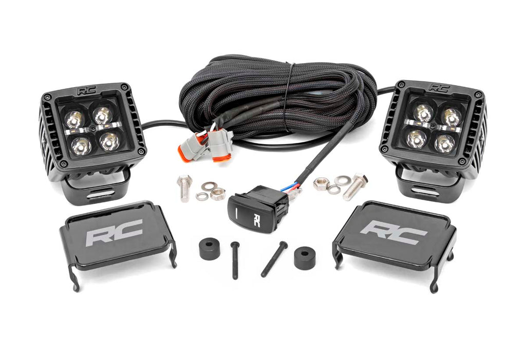 Jeep 2-inch LED Cube Easy-Mount Kit (18-23 Wrangler JL / 20-23 Gladiator)-Black Series w/ White DRL Rough Country