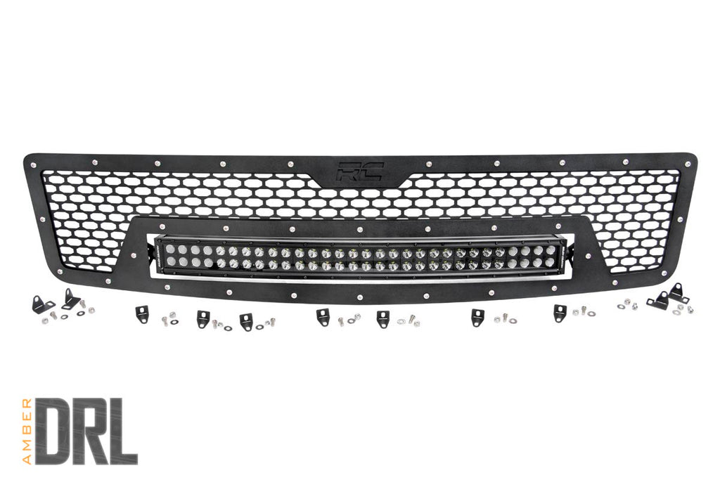 Mesh Grille | 30" Dual Row LED | Black | Amber DRL | Chevy Silverado 1500 (07-13) Rough Country