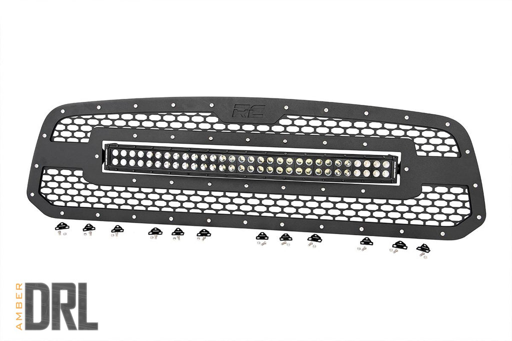 Mesh Grille | 30" Dual Row LED | Black | Amber DRL | Ram 1500 (13-18 & Classic) Rough Country