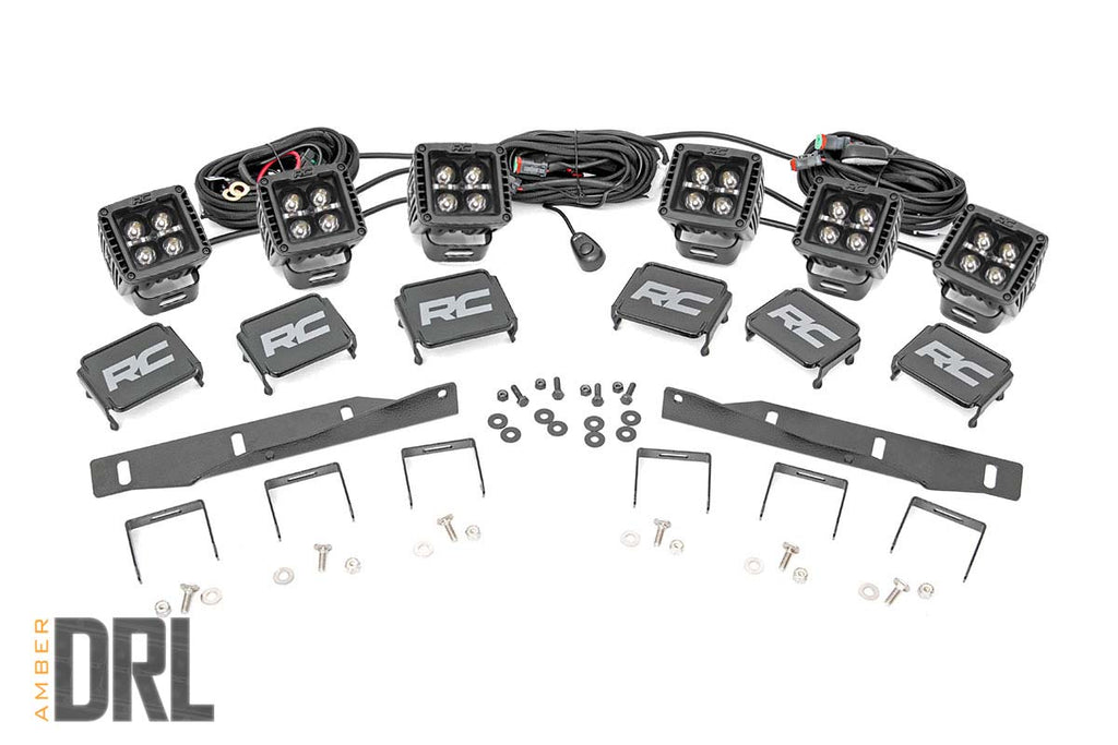 LED Light Kit | Fog Mount | Triple 2" Black Pair | Amber DRL | Ford Raptor (17-20) Rough Country